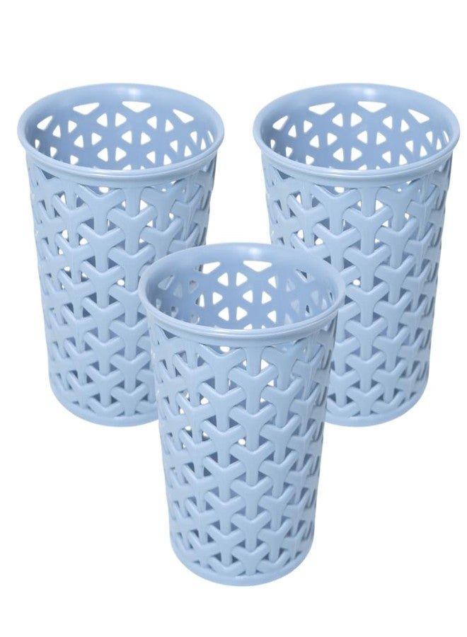 MORVI Linea Small Round Plastic Multipurpose Organizer For Kitchen, Bathroom, Salon, Office|Stationery,Cutlery,Pen,Makeup Brushes Holder|Hanging Toothbrush Stand |Pack Of 3 | LIGHT GREY - Image 1
