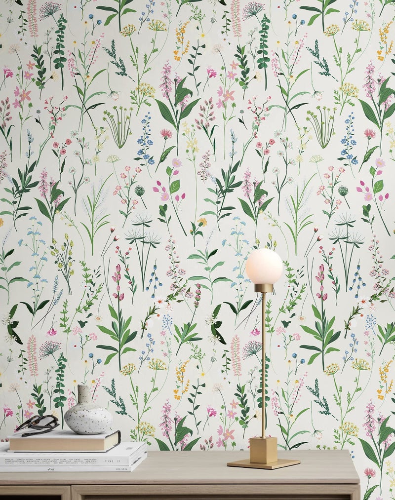 JiffDiff Floral Wallpaper Peel and Stick 472" x 17.3" Wild Flower Wall Paper Cabinet Wallpaper Vinyl Contact Paper Shelf Decor Wall Decor Coverage 56 sq.ft - Image 1