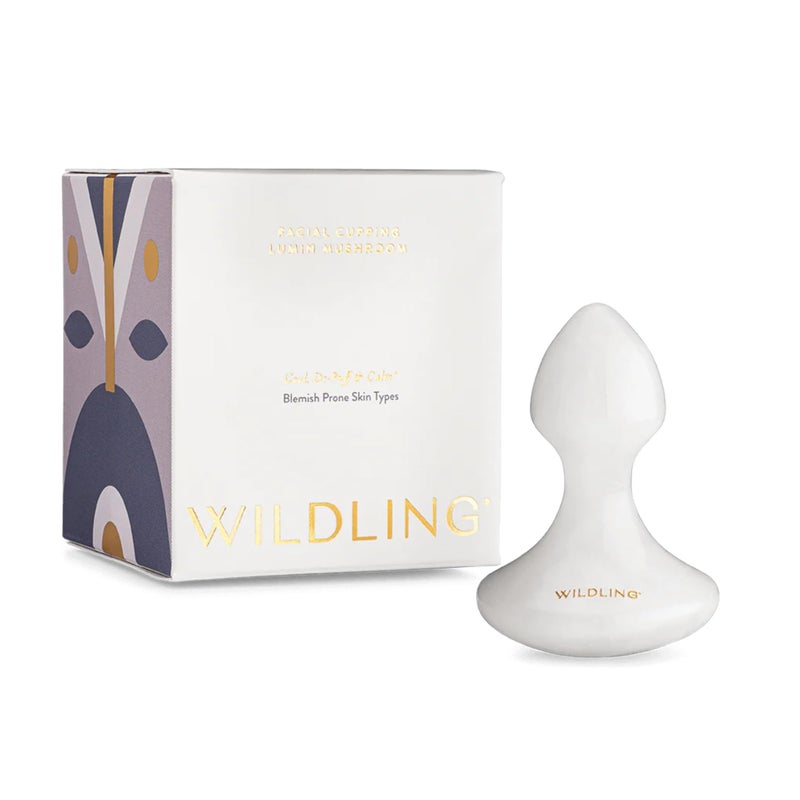 WILDLING Lumin Mushroom  Facial Massage Stone  Made with White Jade  Designed to Cool  Depuff  Calm the Skin  Perfect with Lumin Oil