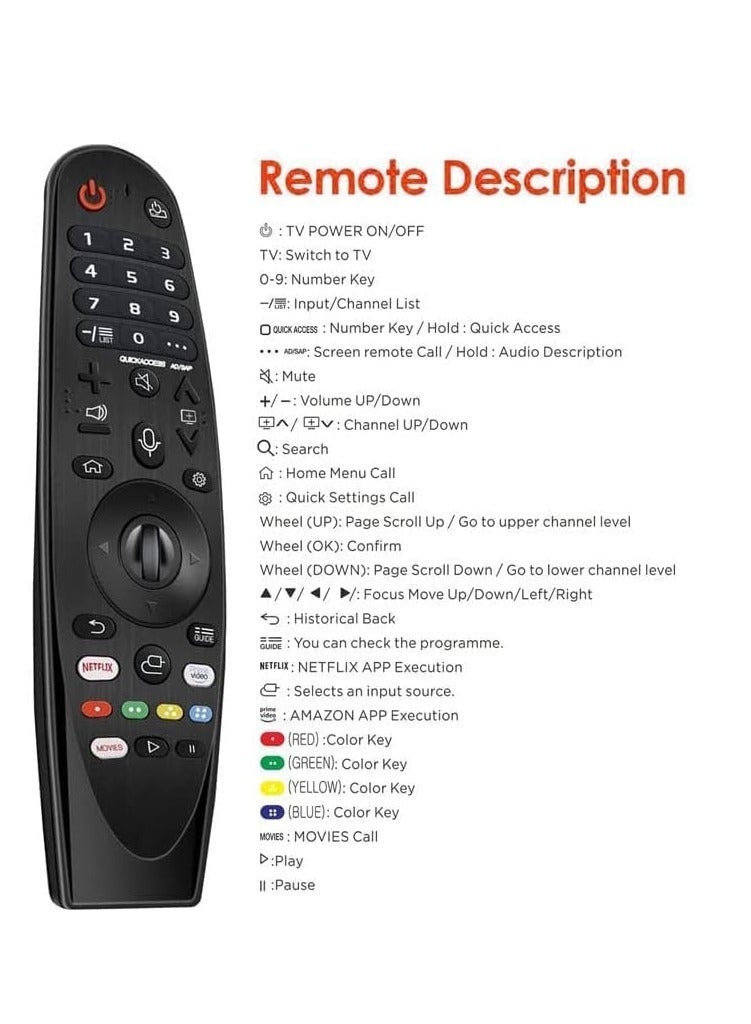 PopZa New MR-20GA Magic Wand Voice Remote Control Replacement AKB75855501 for LG 2018 2019 2020 OLED Nano Cell and 4K UHD Models Smart TVs, with Netflix and Prime Video Hot Keys. - Image 4