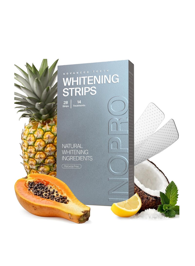 InoPro Natural Teeth Whitening Strips Kit 14 Treatments - Sensitive Teeth Whitener, Peroxide Free, Enamel Safe, Deep Stains Removal - Instant Teeth Whitening Without The Harm (28 Strips)