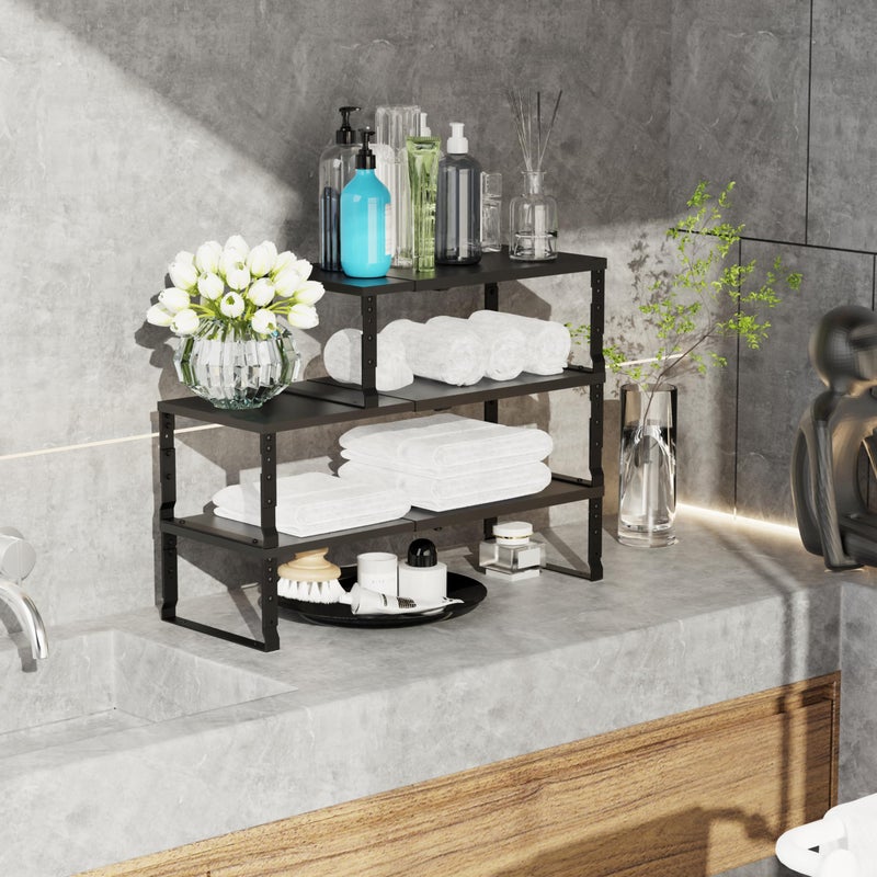 Jojocross Expandable Stackable Spice Rack Organizer for Kitchen Cabinet,Adjustable Counter Shelf, countertop, Pantry,Cupboard,Bathroom,Bedroom(1Pack/Black/Medium) - Image 5