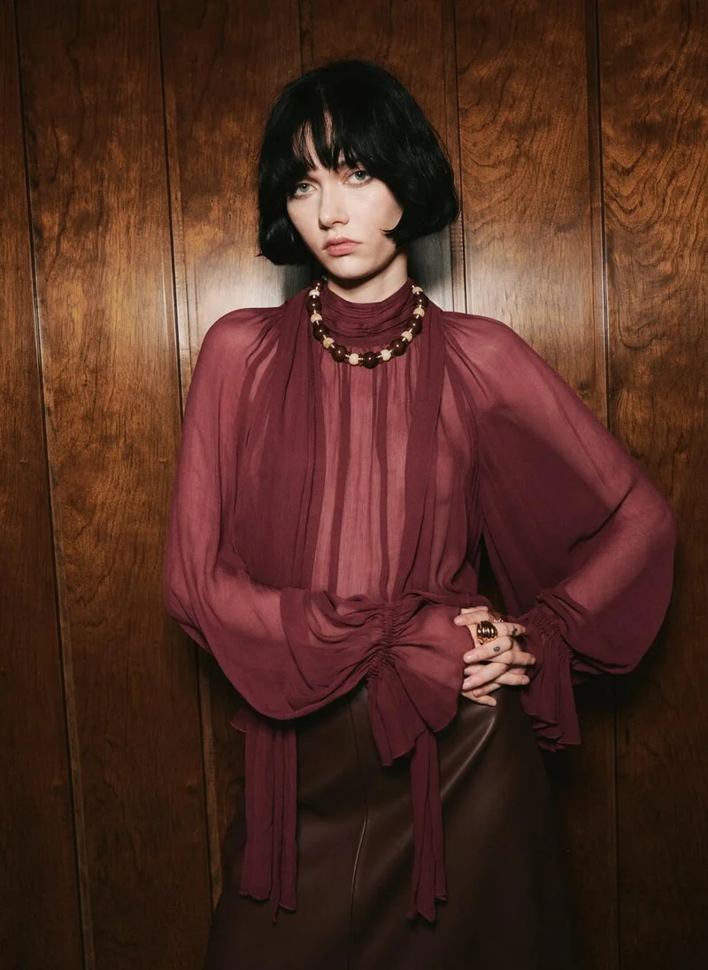 MANGO Semi-transparent blouse with foulard