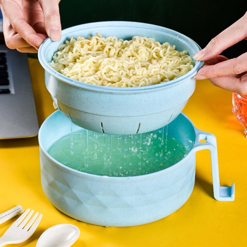 MIIDNTLX Microwave Ramen Bowl,Microwave Ramen Cooker with Lid,Plastic Mixing Salad Pasta Fruit Rice Cereal Instant Noodles Soup Maker Plate Bowls Set Kitchen College Dorm Room Essentials - Image 3