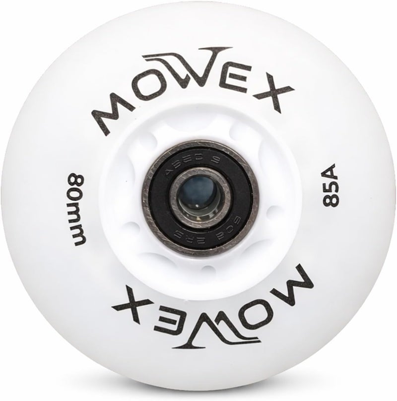 اورز عجلات تزلج خطية LED فلاش MOWEX مع محامل ABEC-9، عجلات استبدال ناعمة للتزلج في الأماكن المغلقة والمفتوحة، حزمة 80 مم. (أبيض (قطعة واحدة)، 80 مم) - Image 1