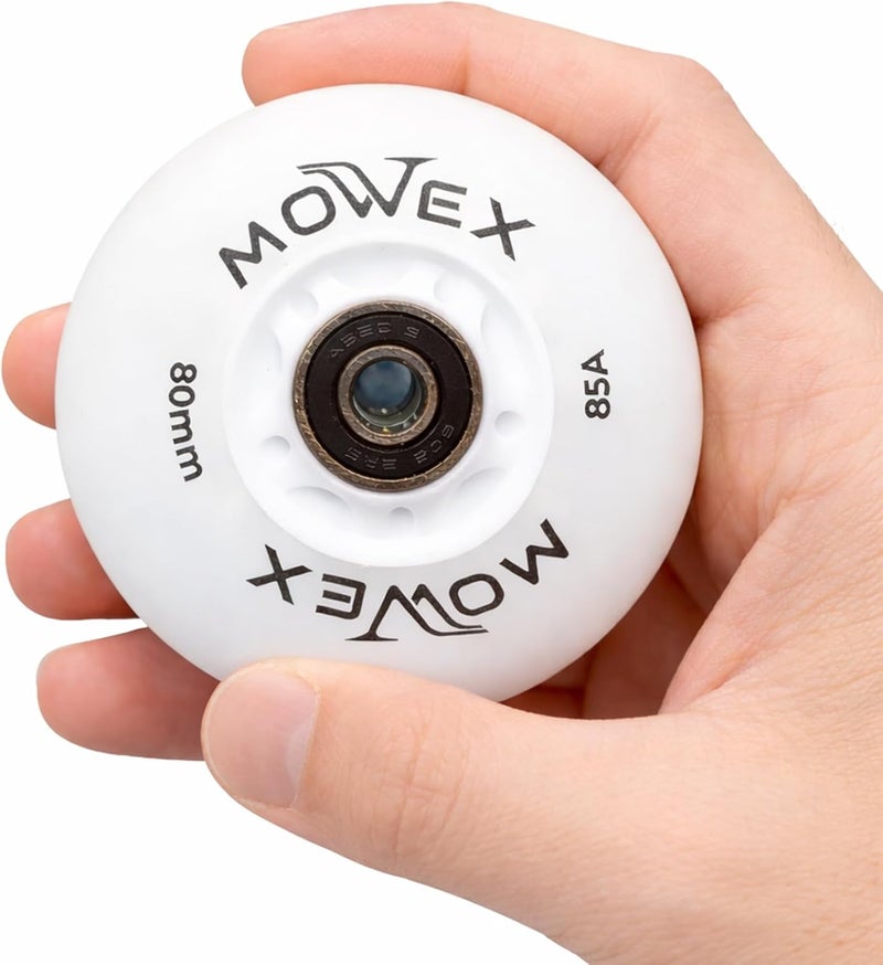 اورز عجلات تزلج خطية LED فلاش MOWEX مع محامل ABEC-9، عجلات استبدال ناعمة للتزلج في الأماكن المغلقة والمفتوحة، حزمة 80 مم. (أبيض (قطعة واحدة)، 80 مم) - Image 3
