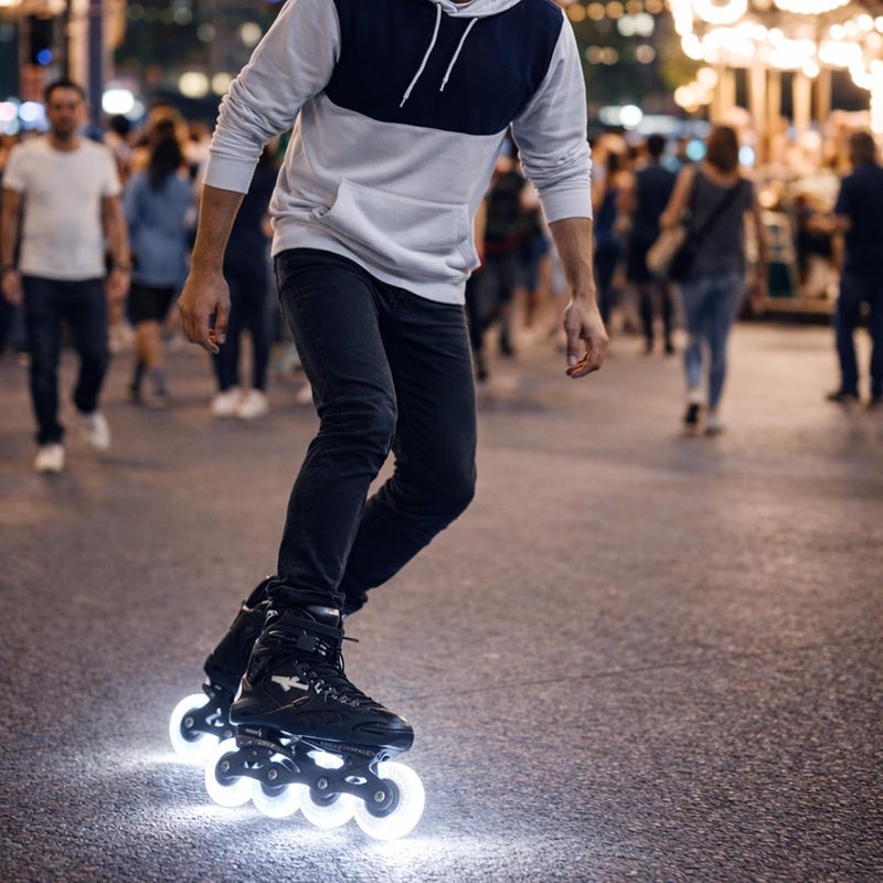 اورز عجلات تزلج خطية LED فلاش MOWEX مع محامل ABEC-9، عجلات استبدال ناعمة للتزلج في الأماكن المغلقة والمفتوحة، حزمة 80 مم. (أبيض (قطعة واحدة)، 80 مم) - Image 2