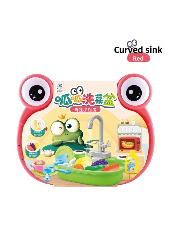 Children's Automatic Water Outlet Frog Vegetable Washing Basin Baby Simulation Electric Dishwasher Play In Kitchen-Color:Dishwasher 【9179-automatic Water Outlet-red-bag】 470g - Image 1