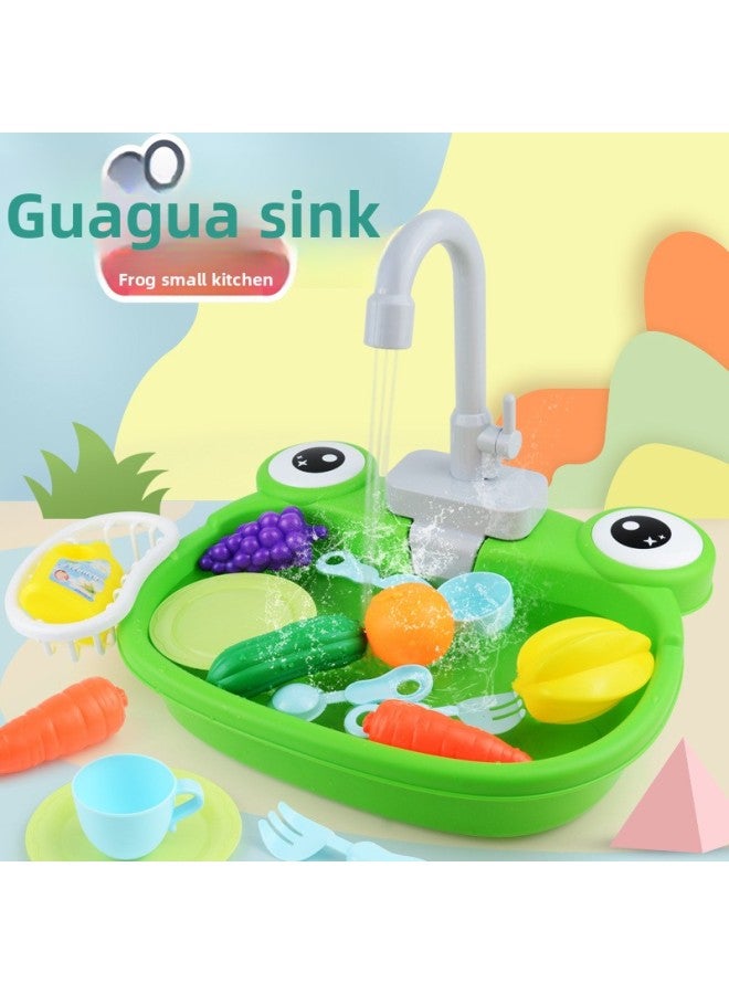 Children's Automatic Water Outlet Frog Vegetable Washing Basin Baby Simulation Electric Dishwasher Play In Kitchen-Color:Dishwasher 【9179-automatic Water Outlet-red-bag】 470g - Image 2