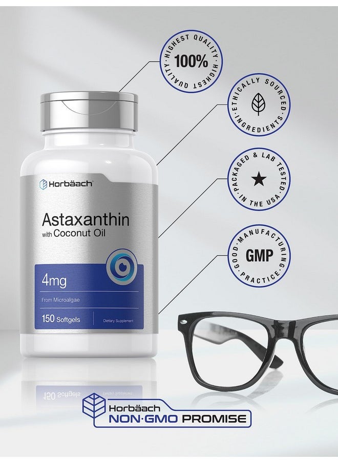 Horbaach Horbäach Astaxanthin 4mg | 150 Softgels | Supplement from Microalgae | with Coconut Oil | Non-GMO, Gluten, Soy Free 
