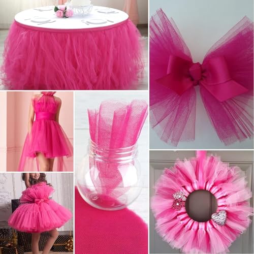 Filloxy Net Tulle Fabric Cut Out-5 Meter, 60 cm Width, Wedding Party Decoration, DIY Craft Supply Bow Baby Shower Birthday Party Wedding Christmas Supplies (Pink) - Image 3