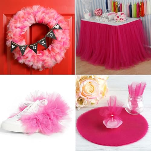 Filloxy Net Tulle Fabric Cut Out-5 Meter, 60 cm Width, Wedding Party Decoration, DIY Craft Supply Bow Baby Shower Birthday Party Wedding Christmas Supplies (Pink) - Image 2