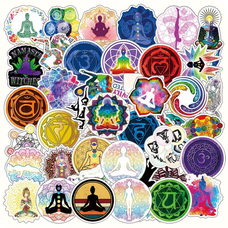 50Pcs Yoga Aesthetic Art Mandala Flowers Waterproof Stickers Pack  Color Vsco Cool Deacls Vinyl Sticker for Water Bottle Laptop Phone Adults Skateboard Luggage