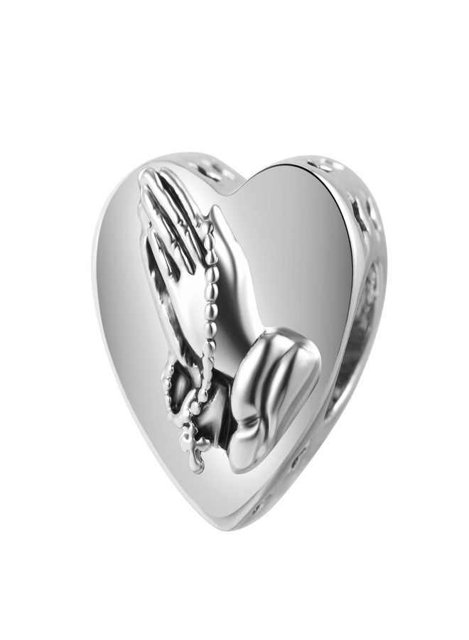 QeenseKc Praying Hand Heart Charm Christian Bible Verse Psalm 46:5 Bead for Pandora Bracelet - Image 1