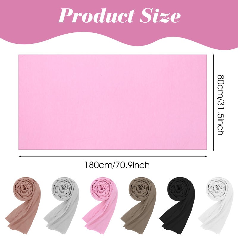 Lemecima 6 Pack Hijab Scarves for Women - Premium Polyester Long Head Jersey Hijab Scarf Wraps in 6 Solid Colors, Soft Muslim Scarf Shawl for All Season, 31.5 x 70.9 inches - Image 2