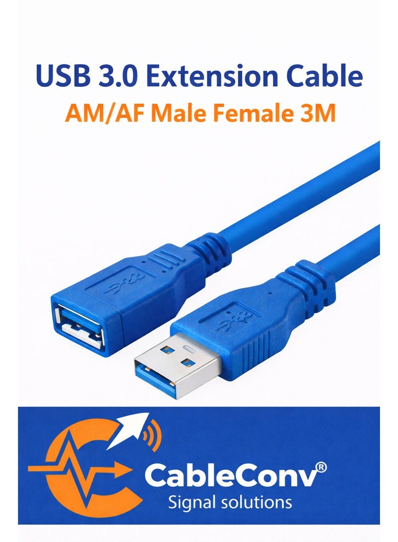 ​كابل كونف كابل تمديد USB 3.0 ذكر/أنثى AM/AF بطول 3 أمتار، أزرق، يدعم الشحن السريع ونقل البيانات، متوافق مع أجهزة الكمبيوتر الشخصية/المحمولة - Image 1