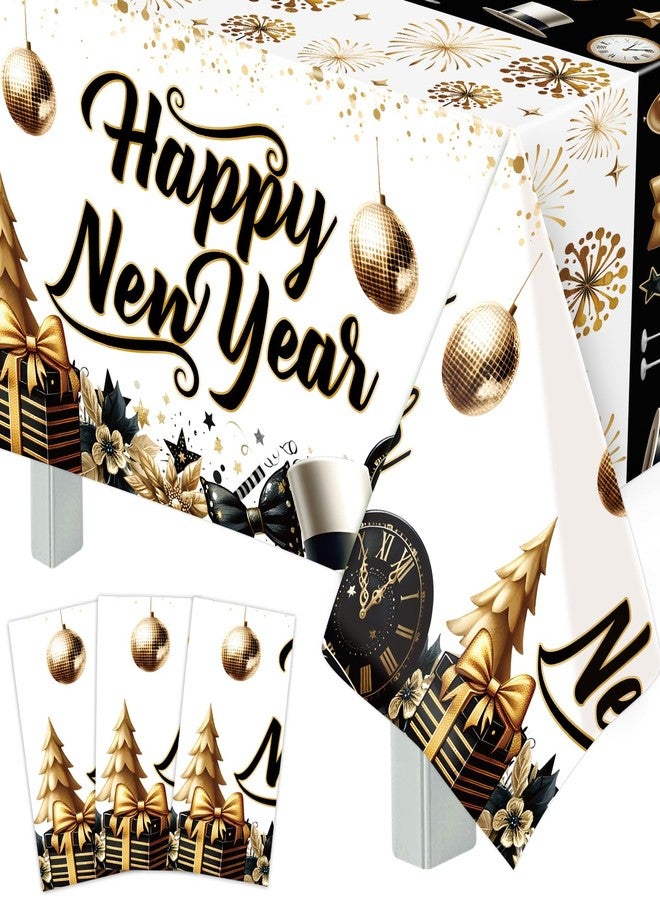 Fancy Land Happy New Year Tablecloths 3 Pack New Years Eve Party Supplies 2027 Gold Black White Tablecloths for Rectangle Tables Happy New Years Decorations 2027 - Image 1