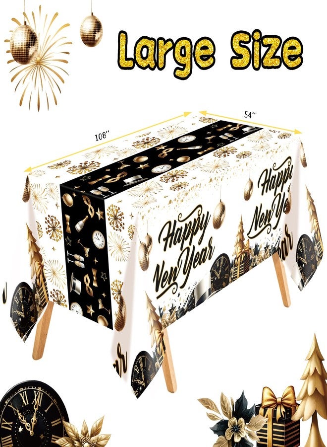 Fancy Land Happy New Year Tablecloths 3 Pack New Years Eve Party Supplies 2027 Gold Black White Tablecloths for Rectangle Tables Happy New Years Decorations 2027 - Image 2