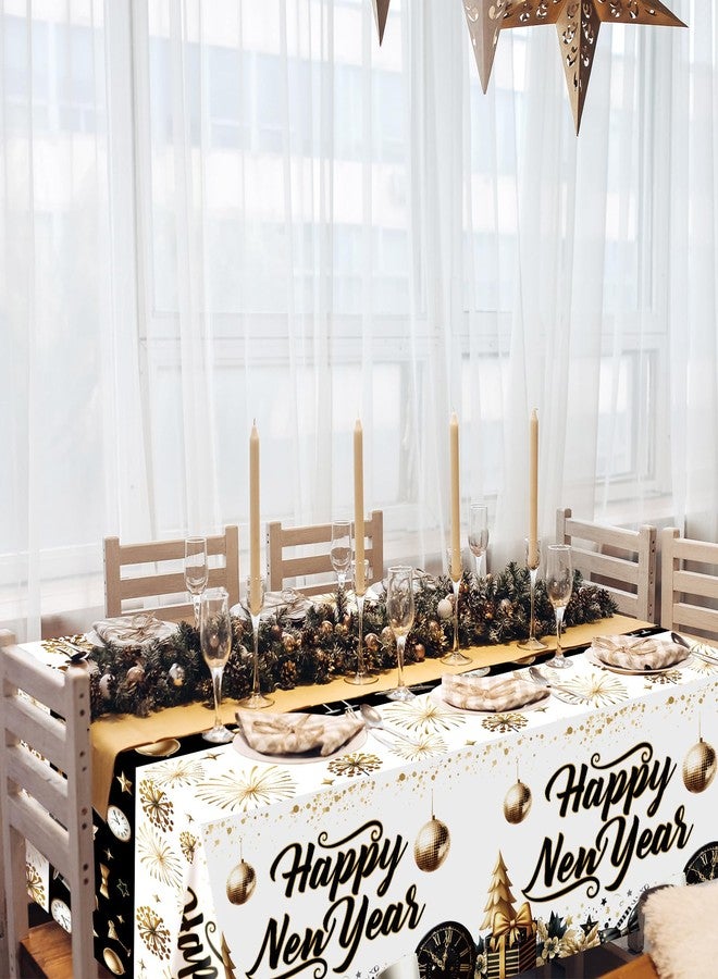 Fancy Land Happy New Year Tablecloths 3 Pack New Years Eve Party Supplies 2027 Gold Black White Tablecloths for Rectangle Tables Happy New Years Decorations 2027 - Image 4