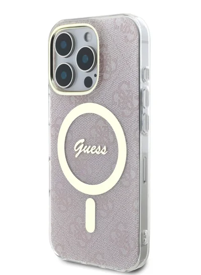 GUESS MagSafe 4G Edition HD Printing PC & TPU Case for iPhone 16 Pro Max/ Lightweight/ High Quality Material/ MagSafe compatibility - Pink