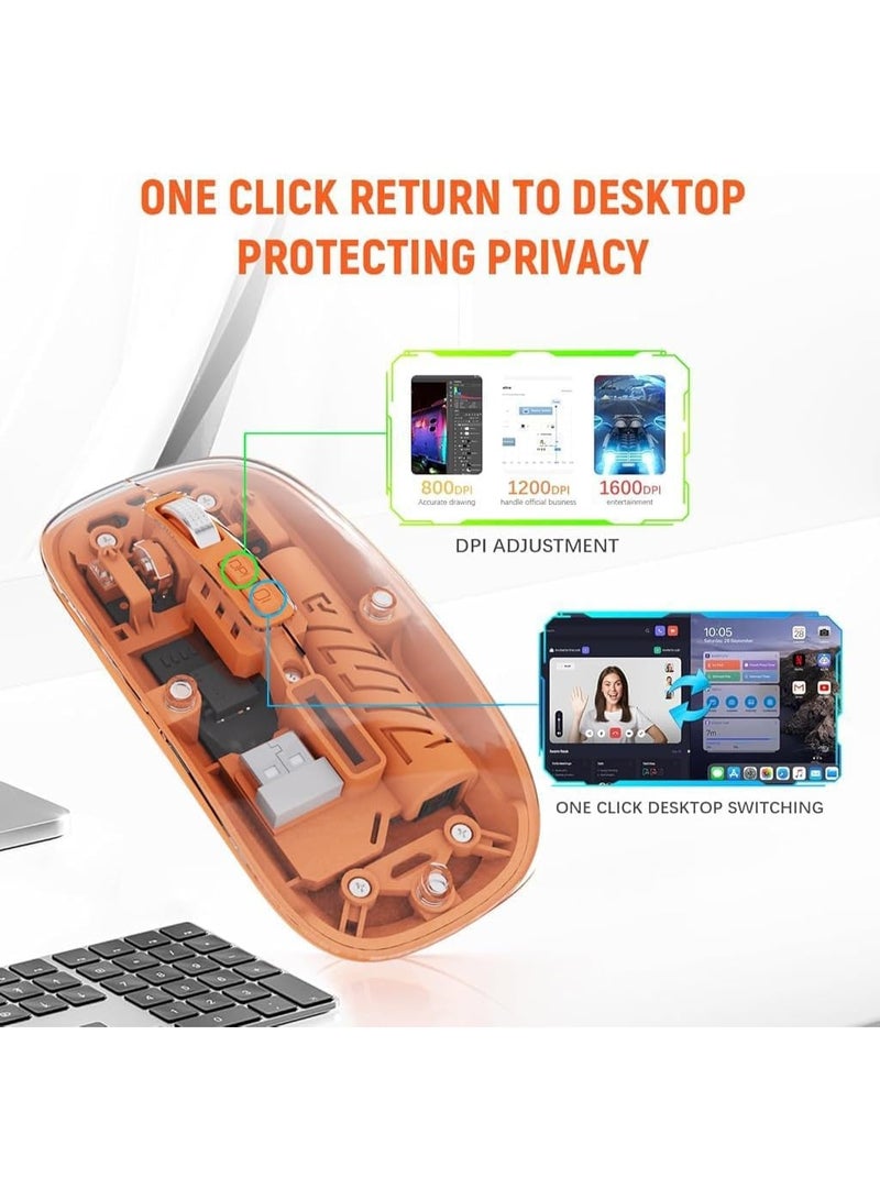 Rechargeable Wireless Bluetooth Transparent Mouse (BT5.2 + 2.5G-1600-DPI), USB Receiver, LED Battery Magic Slim for Noiseless Clicking, Multi-Device Pairing, Sensitivity Adjustment - Image 2