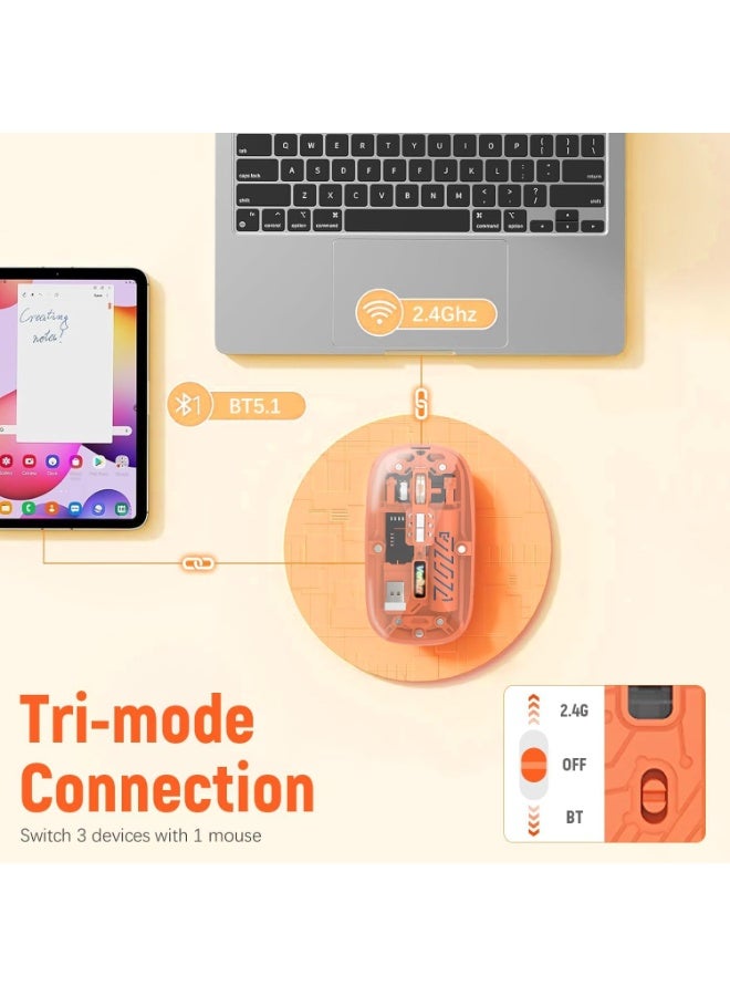 Rechargeable Wireless Bluetooth Transparent Mouse (BT5.2 + 2.5G-1600-DPI), USB Receiver, LED Battery Magic Slim for Noiseless Clicking, Multi-Device Pairing, Sensitivity Adjustment - Image 3