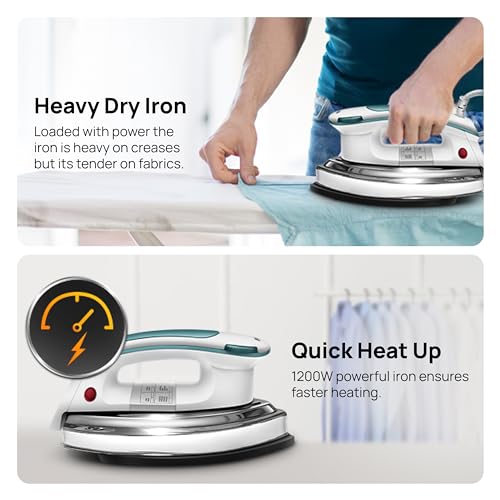 Wipro Elato GD203 1200 Watt Heavyweight Dry Iron, Quick Heat Up, Anti Bacterial German Weilburger Dual Coated Soleplate,5 Modes, Dry Iron Press,Wrinkle Free Clothes in One Shot, 2 Year Warranty,Blue - Image 3