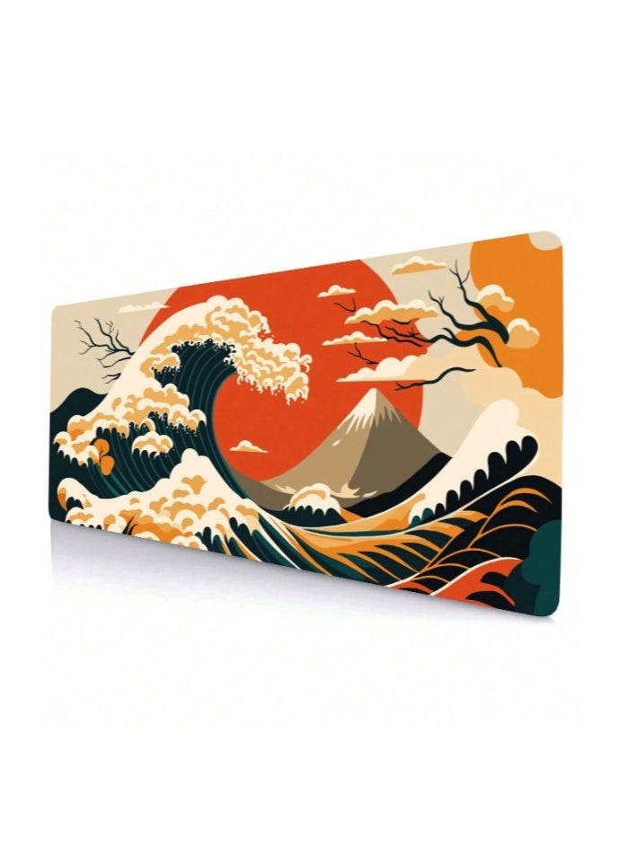 Generic - Gaming Mouse Pad, Japanese Sea Wave Sun Extended Large Desk Mat, Big Computer Keyboard Desk Pad, Stitched Edges Mousepad, (70CM  x 30CM  x 2MM ) Waterproof Desk Pad for Office and Home - Image 1