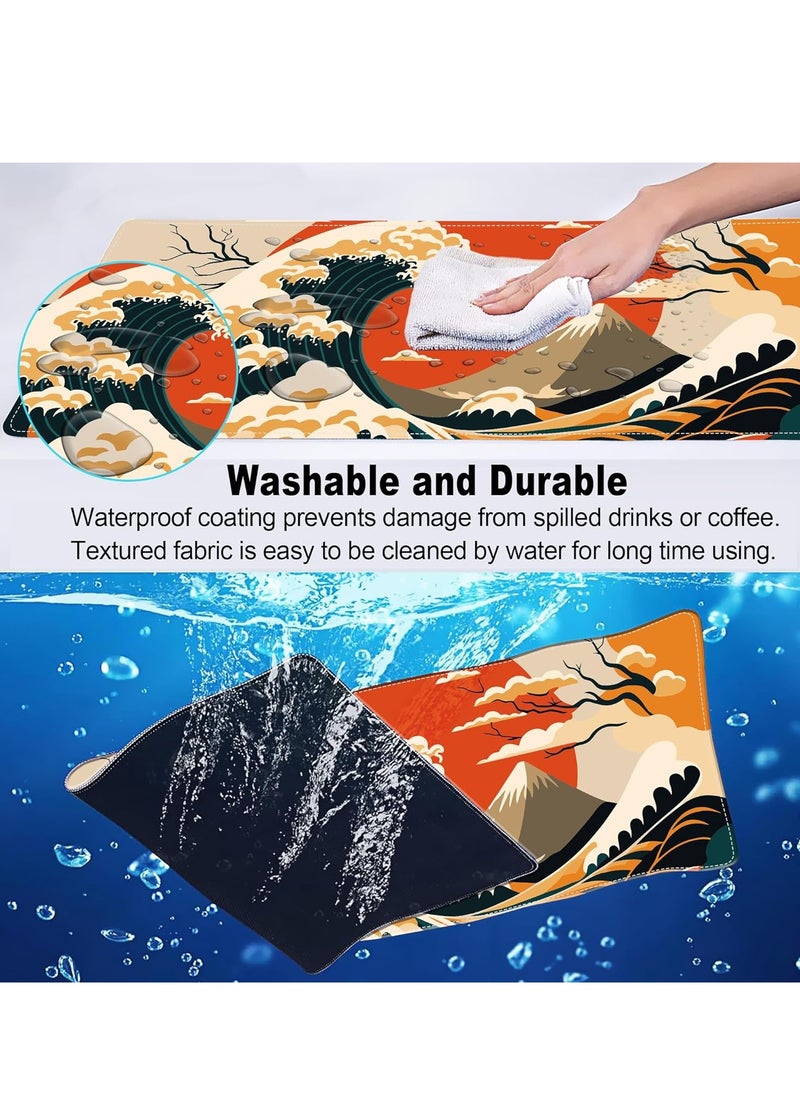 Generic - Gaming Mouse Pad, Japanese Sea Wave Sun Extended Large Desk Mat, Big Computer Keyboard Desk Pad, Stitched Edges Mousepad, (70CM  x 30CM  x 2MM ) Waterproof Desk Pad for Office and Home - Image 1