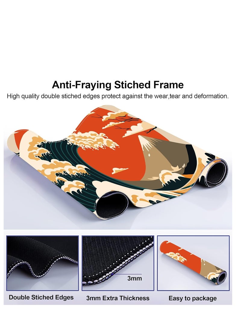 Generic - Gaming Mouse Pad, Japanese Sea Wave Sun Extended Large Desk Mat, Big Computer Keyboard Desk Pad, Stitched Edges Mousepad, (70CM  x 30CM  x 2MM ) Waterproof Desk Pad for Office and Home - Image 1