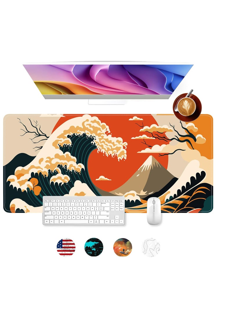 Generic - Gaming Mouse Pad, Japanese Sea Wave Sun Extended Large Desk Mat, Big Computer Keyboard Desk Pad, Stitched Edges Mousepad, (70CM  x 30CM  x 2MM ) Waterproof Desk Pad for Office and Home - Image 1