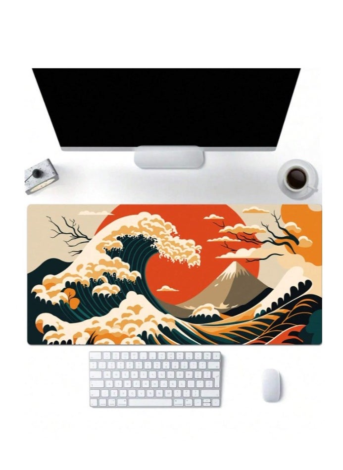 Generic - Gaming Mouse Pad, Japanese Sea Wave Sun Extended Large Desk Mat, Big Computer Keyboard Desk Pad, Stitched Edges Mousepad, (70CM  x 30CM  x 2MM ) Waterproof Desk Pad for Office and Home - Image 1