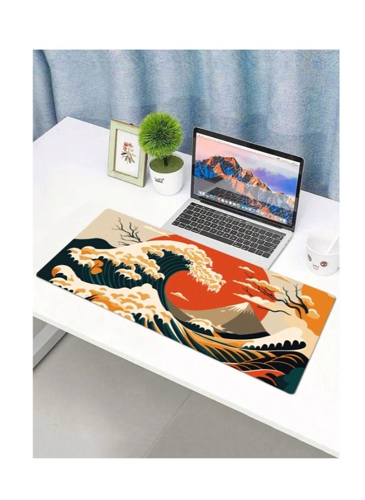 Generic - Gaming Mouse Pad, Japanese Sea Wave Sun Extended Large Desk Mat, Big Computer Keyboard Desk Pad, Stitched Edges Mousepad, (70CM  x 30CM  x 2MM ) Waterproof Desk Pad for Office and Home - Image 1