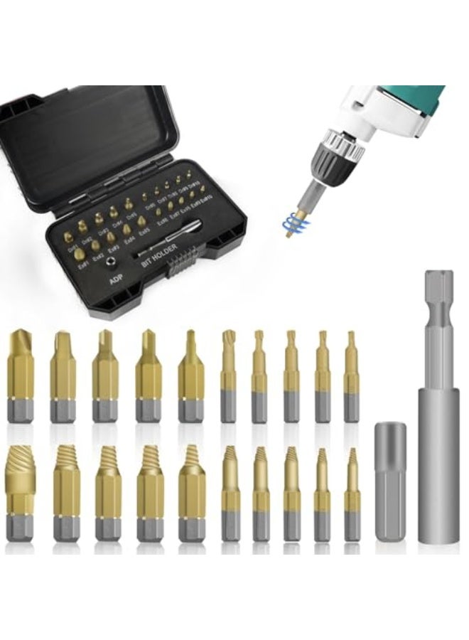 Damaged Screw Extractor Set, 22 PCS High Speed Stripped Screw Removal Tool, With Magnetic Extension Bit Holder & Socket Adapter Tool for Rusty and Broken Nuts & Bolts - Image 1