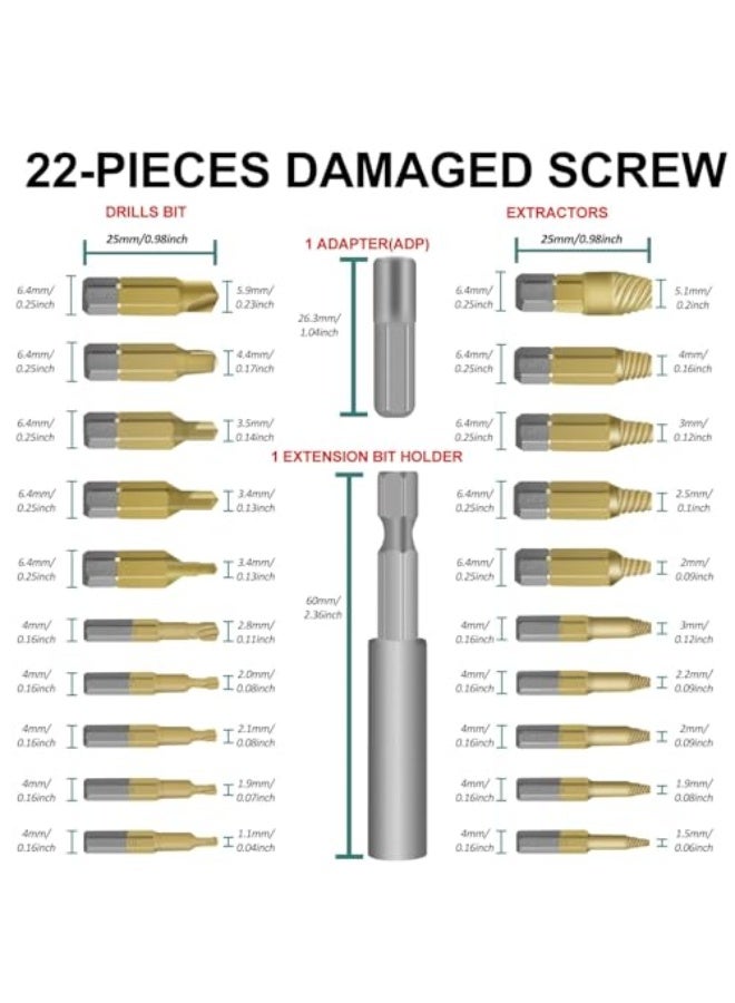 Damaged Screw Extractor Set, 22 PCS High Speed Stripped Screw Removal Tool, With Magnetic Extension Bit Holder & Socket Adapter Tool for Rusty and Broken Nuts & Bolts - Image 2