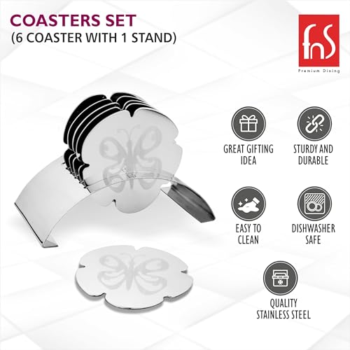 FnS Anemone Stainless Steel Butterfly Shape Coasters for Dining Table for Hot Pots - Coasters for Cups Durable and Long-Lasting (6 Coaster and 1 Stand) - Image 2