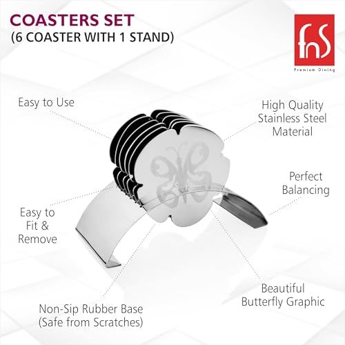 FnS Anemone Stainless Steel Butterfly Shape Coasters for Dining Table for Hot Pots - Coasters for Cups Durable and Long-Lasting (6 Coaster and 1 Stand) - Image 4
