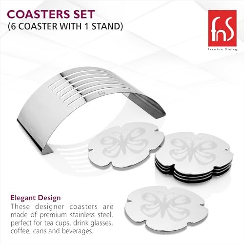 FnS Anemone Stainless Steel Butterfly Shape Coasters for Dining Table for Hot Pots - Coasters for Cups Durable and Long-Lasting (6 Coaster and 1 Stand) - Image 3