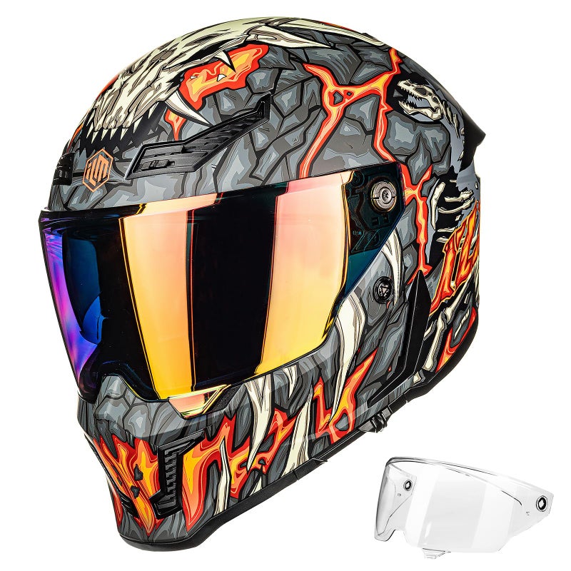 خوذات دراجات نارية ILM للبالغين رجال ونساء وجه كامل DOT ECE رياضة المحركات خوذة سباق الشارع مع فيزر مزدوج طراز MF509 يوم1 برتقالي L