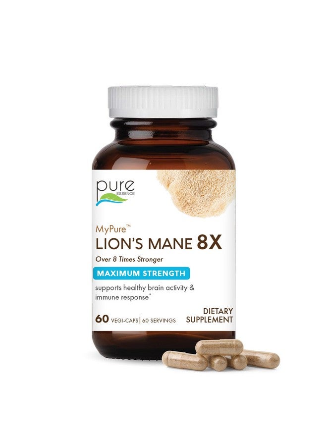 PURE ESSENCE LABS MyPure Lion's Mane 8X - Max Strength Brain Support with 100% Fruiting Body Organic Lion's Mane for Ultimate Cognitive Performance, Focus, and Mental Clarity, 60 Capsules - Image 1