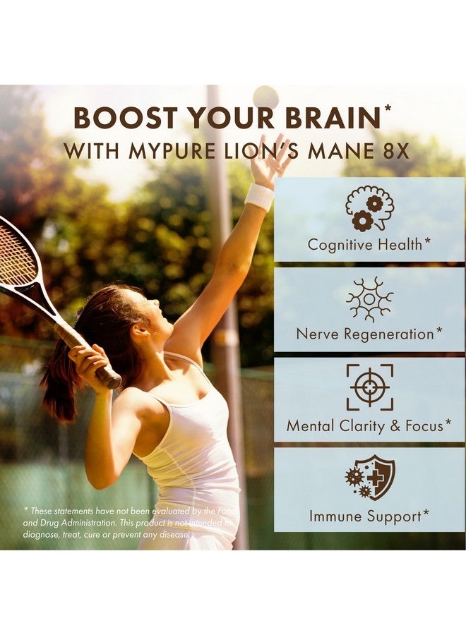 PURE ESSENCE LABS MyPure Lion's Mane 8X - Max Strength Brain Support with 100% Fruiting Body Organic Lion's Mane for Ultimate Cognitive Performance, Focus, and Mental Clarity, 60 Capsules - Image 4