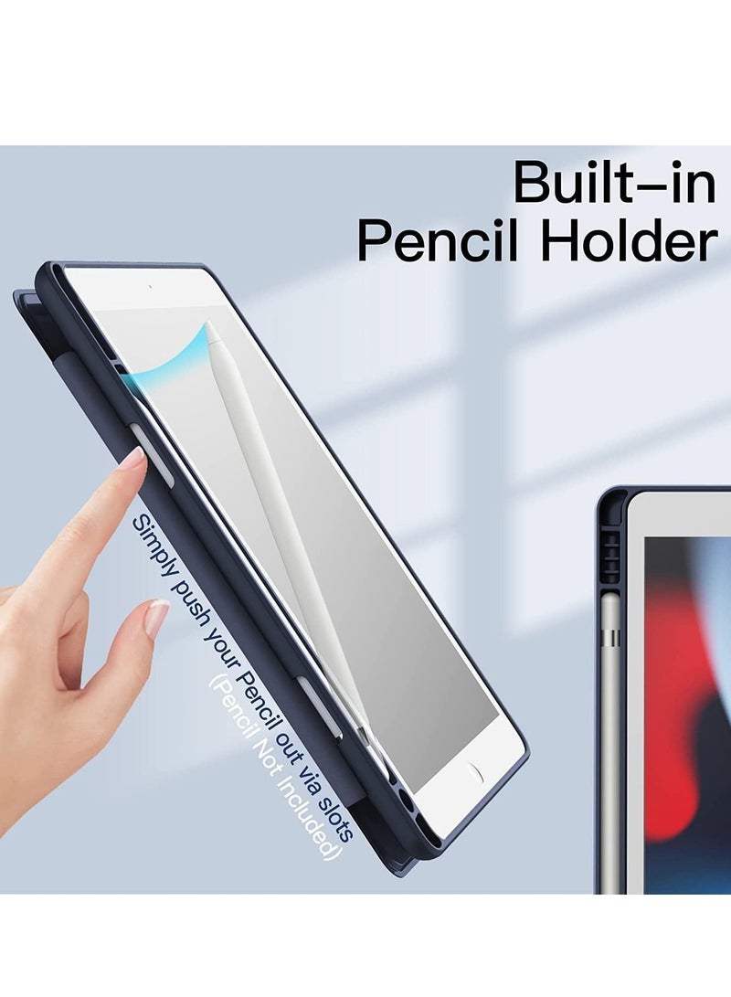 SmartGrist Case Compatible with iPad 10.2-Inch (9th/8th/7th Generation, 2021/2020/2019) – Slim Shockproof Stand Cover with Pencil Holder, Clear Transparent Back Shell (Navy Blue) - Image 3