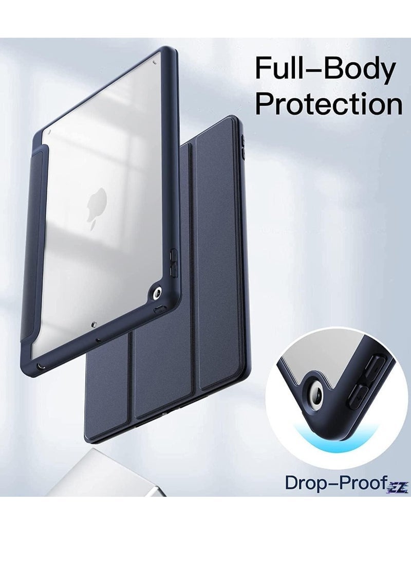 SmartGrist Case Compatible with iPad 10.2-Inch (9th/8th/7th Generation, 2021/2020/2019) – Slim Shockproof Stand Cover with Pencil Holder, Clear Transparent Back Shell (Navy Blue) - Image 2