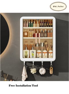 Old_Feller Bathroom Wall Cabinet Wall Mounted Bathroom Cabinet 3 Tier storage Cabinet with Doors Cupboard Organizer Over The Toilet Space for Bathroom Laundry Kitchen Living Room White Free Installation Tool  - Image 1
