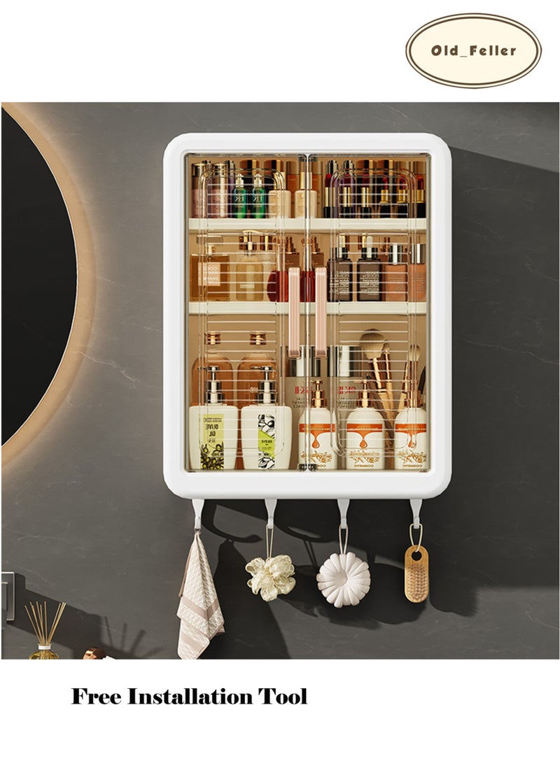 Old_Feller Bathroom Wall Cabinet Wall Mounted Bathroom Cabinet 3 Tier storage Cabinet with Doors Cupboard Organizer Over The Toilet Space for Bathroom Laundry Kitchen Living Room White Free Installation Tool - Image 1