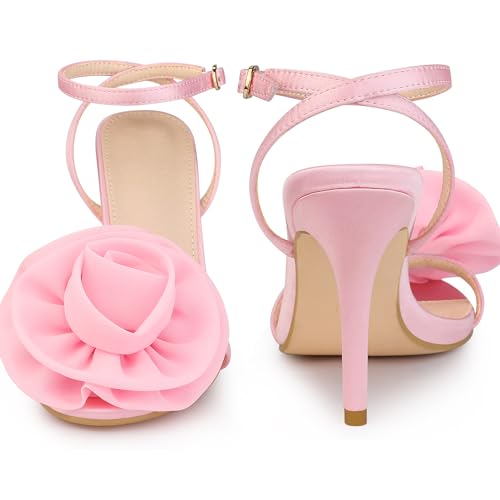 Perphy Flower Stiletto High Heel Bling Pink Heels Sandals for Women 8 M US - Image 2