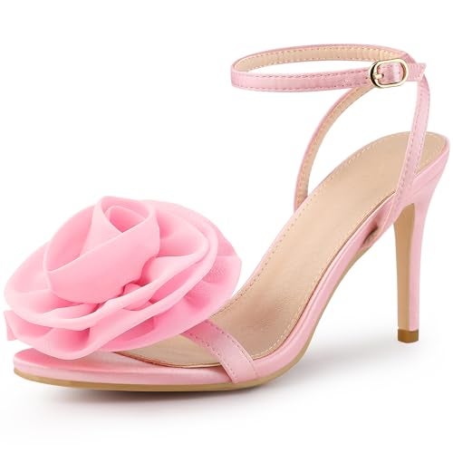 Perphy Flower Stiletto High Heel Bling Pink Heels Sandals for Women 8 M US - Image 1