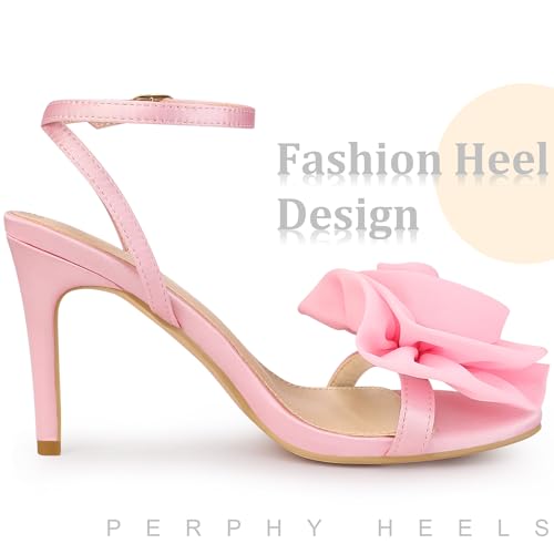 Perphy Flower Stiletto High Heel Bling Pink Heels Sandals for Women 8 M US - Image 4