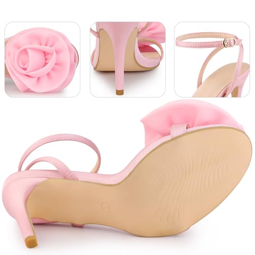 Perphy Flower Stiletto High Heel Bling Pink Heels Sandals for Women 8 M US - Image 3