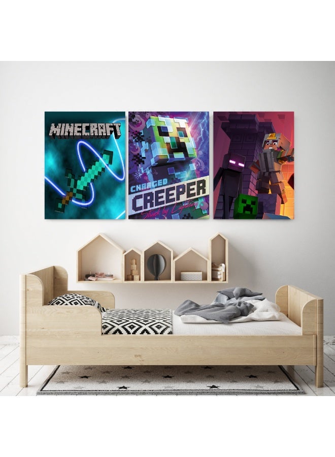 Tableau of three  quotes for kids room  - nursery room, Minecraft